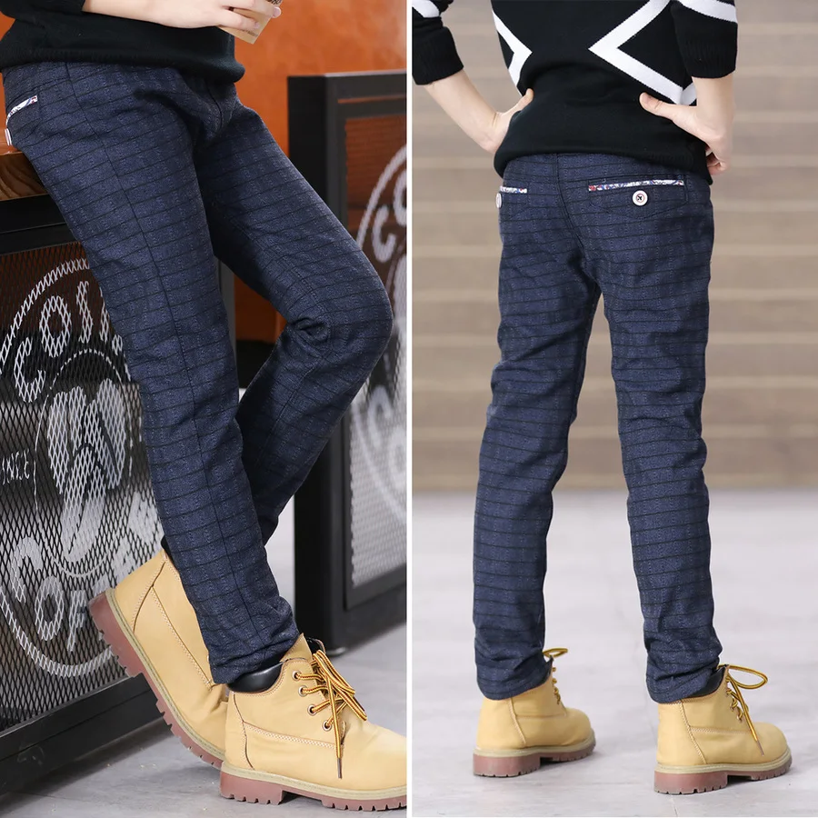 Najtaniej Spodnie zimowe chłopięce spodnie szkolne dziecięce spodnie w kratę dziecięce chłopięce bawełniany spód proste spodnie z elastycznym paskiem dla chłopca