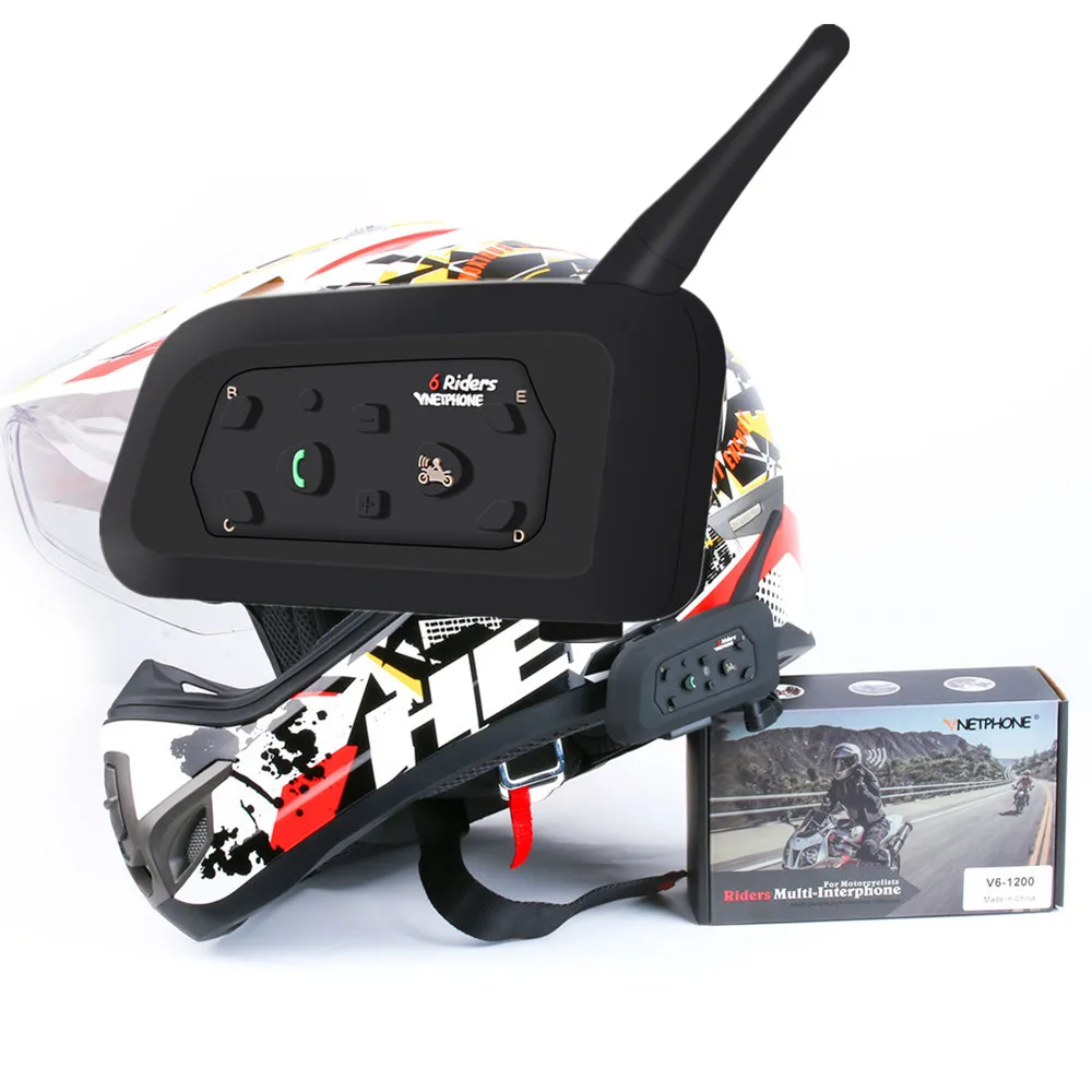 

Helmet Intercom 1200m Wireless Bluetooth Motorcycle Helmet Headsets Multi-function Intercomunicador Walkie Talkie for 6 riders