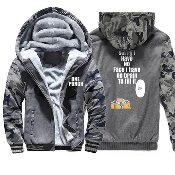 

2019 Winter Coat Thick One Punch Man Japan Anime Mens Sweatshirts Camouflage Cartoon Funny Warm Clothing Fashion Sportswear