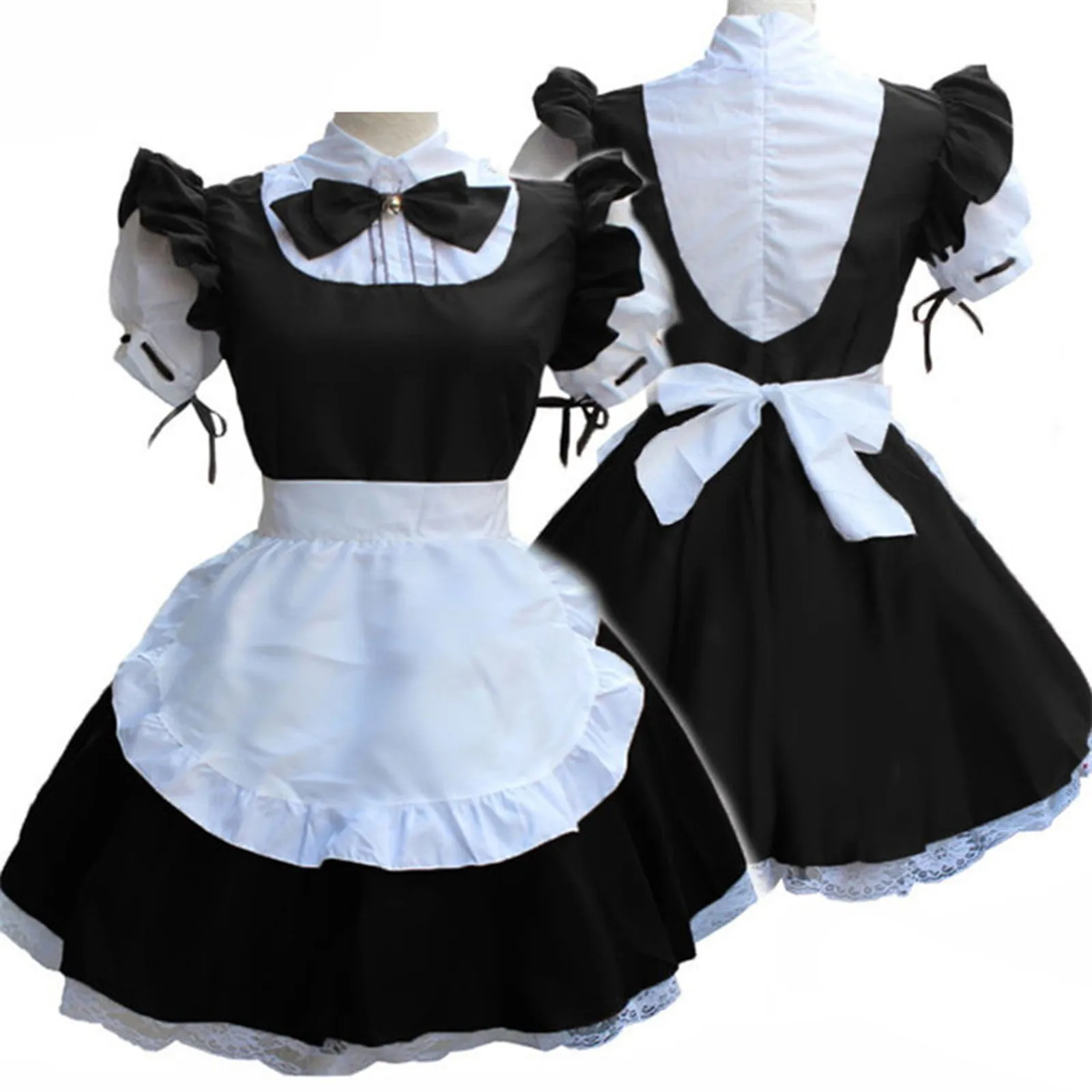 2021 Fashion Lingerie Maid Cosplay Costume Women Headwear Apron Fake Collar Bowknot Dresses For Women короткий рукав платье 1