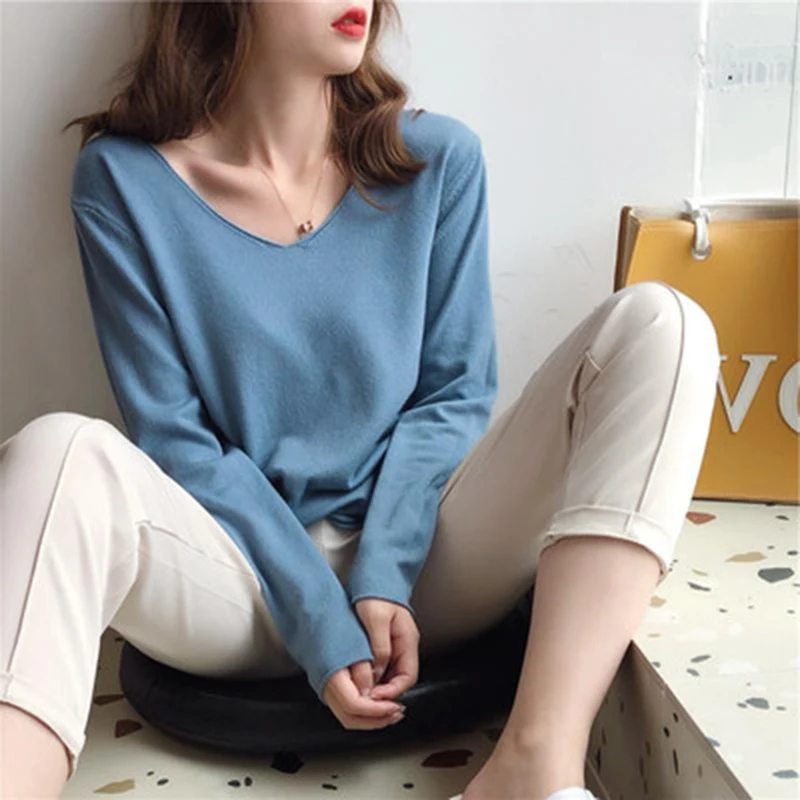 AOSSVIAO New 2021 Autumn Winter Women's Sweaters V-Neck Minimalist Tops Fashionable Korean Style Knitting Casual Solid Pullovers | Женская