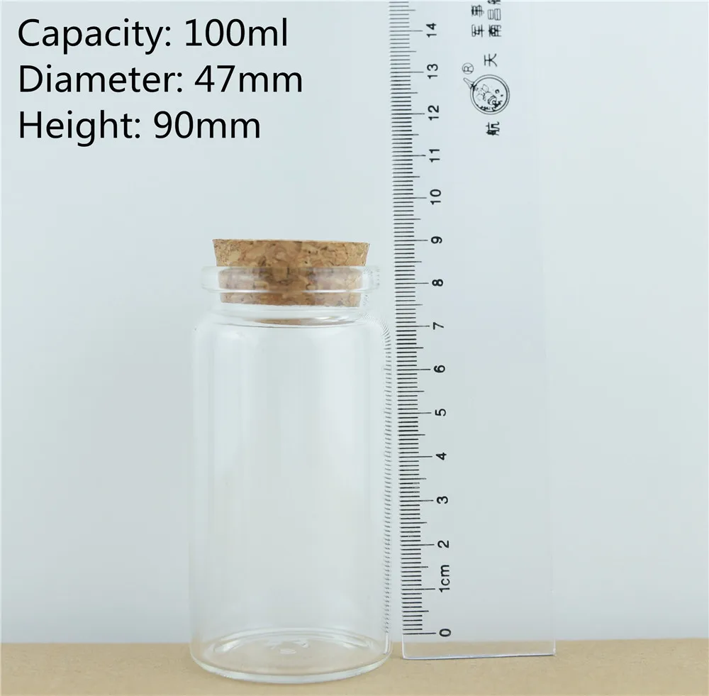 12pcs 47mm 100ml Cork Stopper Glass Bottles Spicy Storage Jar Bottle Containers Glass spice candy Jars Vials DIY Craft (2)
