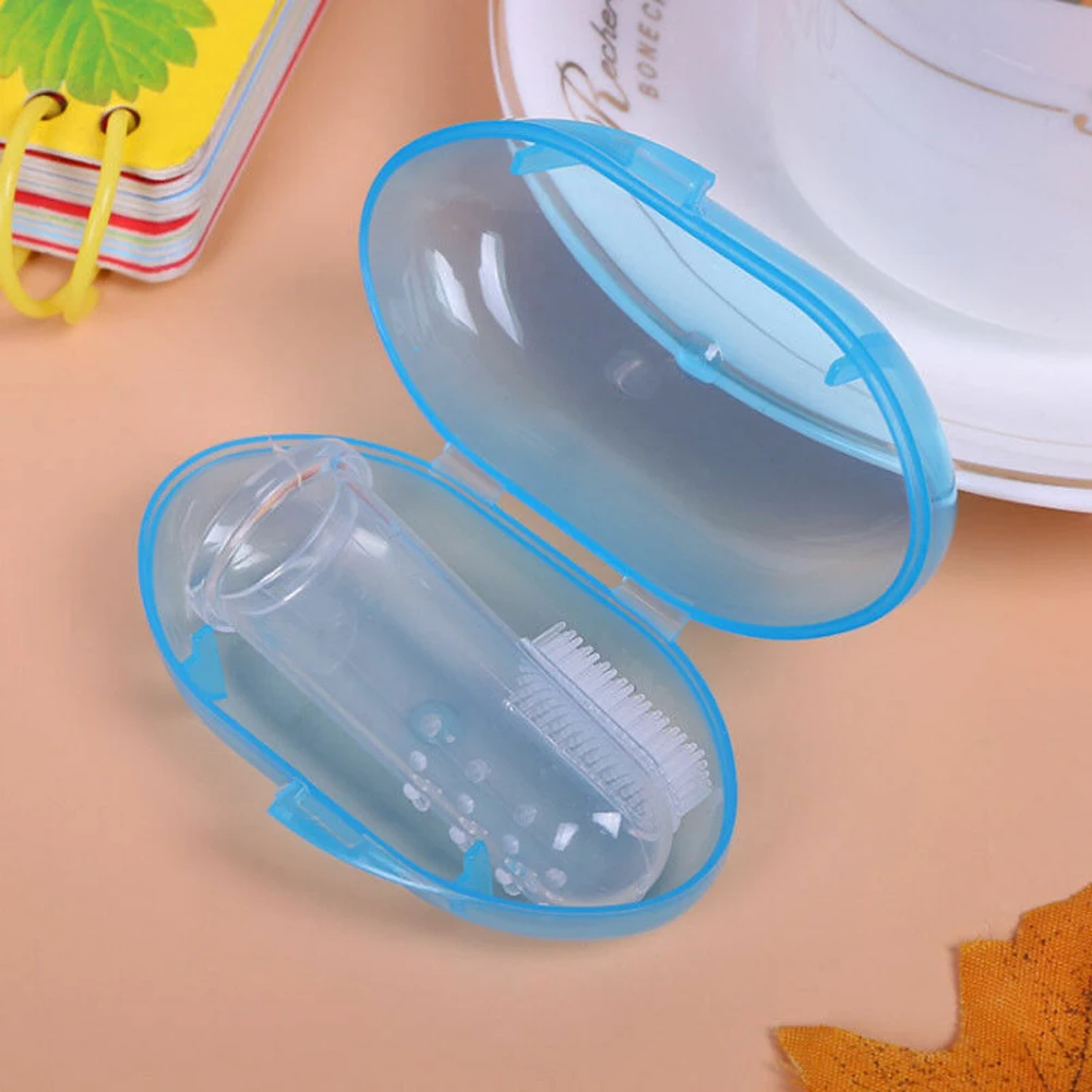 Горячие детские дети младенческой мягкие силиконовые палец зубная щетка Зубы резиновый массажер щетка игрушка - Цвет: Синий