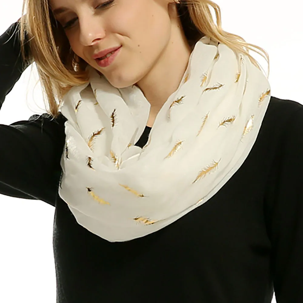 Осенне-зимний женский Мягкий бронзированный шарф с принтом перьев, шарф, шарф, кашне Кольцо женское шарф#927
