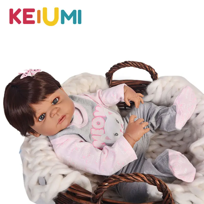 KEIUMI Реалистичная кукла Reborn Baby 57 см полностью виниловая черная кожа девочка