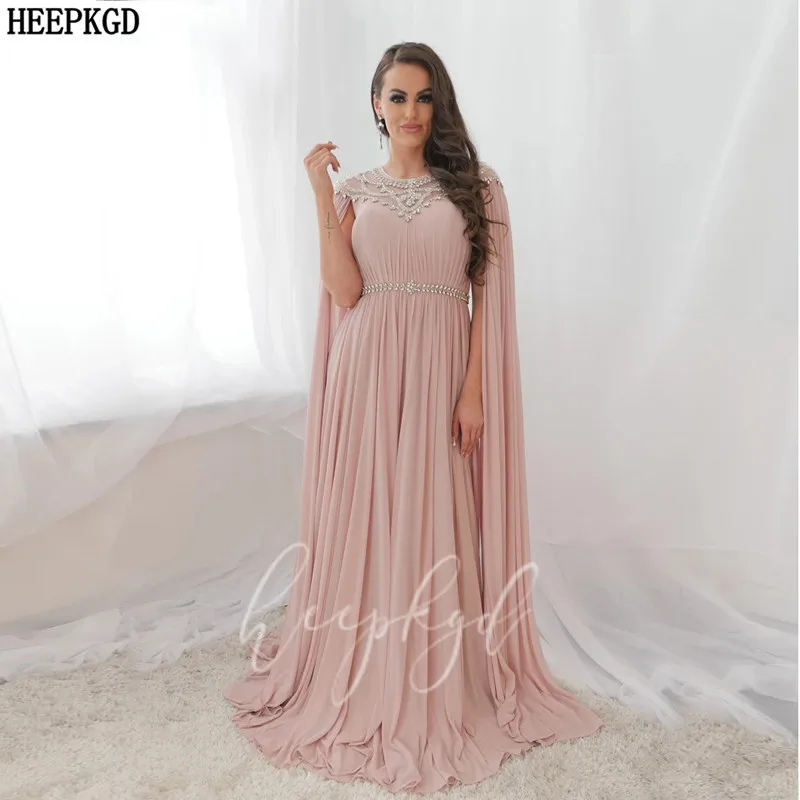Вечернее платье в арабском стиле с шикарными кристаллами Dusty Pink шифоновое