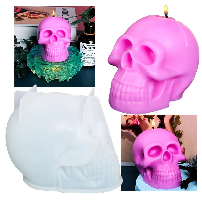 Silicone Mold Skeleton Cake Skull Rubber Polymer Epoxy Resin Form Pink Halloween 