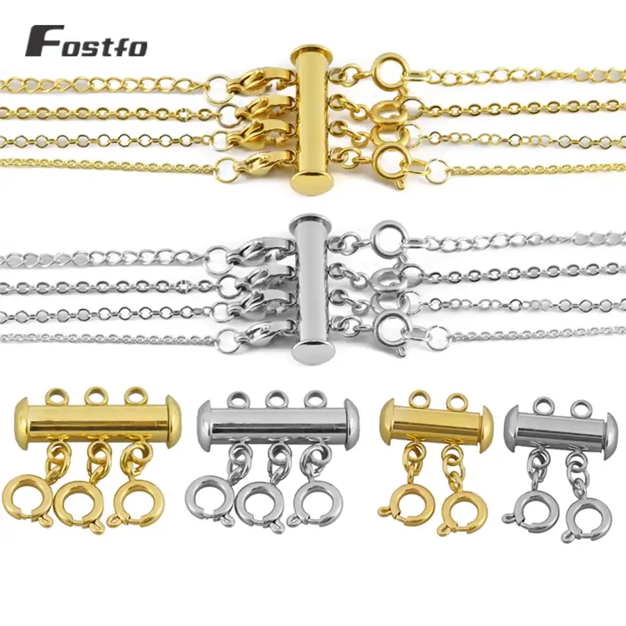 EXCEART 6pcs Necklaces Clasp Slide Tube Lock Necklace Spacer Clasp Multi Strands Magnetic Tube Lock Bracelet Connectors for Jewelry Making Findings