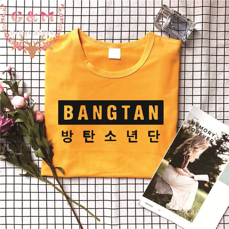 В стиле группы Bangtan Boys 방letter Letter Письмо печати Харадзюку Kpop корейский стиль Женская футболка мода короткий рукав хлопок женские летние топы