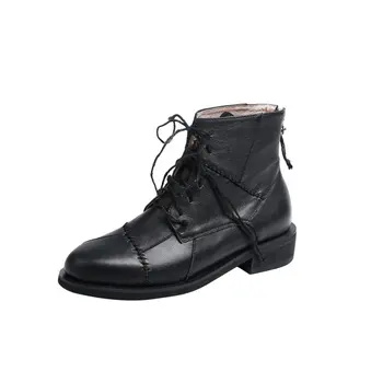 

Newest Boots Women Round Toe Ankle Boots Genuine Leather Med Heels Dancing Shoes Woman Fashion Boots
