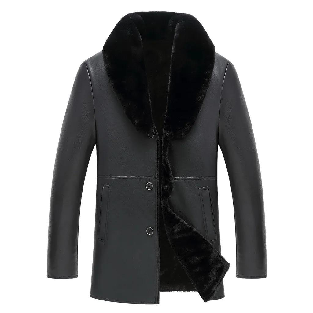 

Men Vintage fur coat For men Cool Jacket Leather 2019 New Fashion Long Sleeve Autumn Winter Stand Collar Club Coat motokurtka