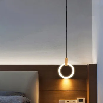 

Bedside Chandelier Nordic Living Room Chandelier Bedroom Lighting Staircase Lighting Ring Chandelier LED Wooden Japanese Modern
