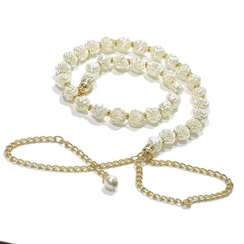 

The New Lady Pearl Rose Waist Chain Fashion 100 Decorated Flower Waist Chain Thin Belt.