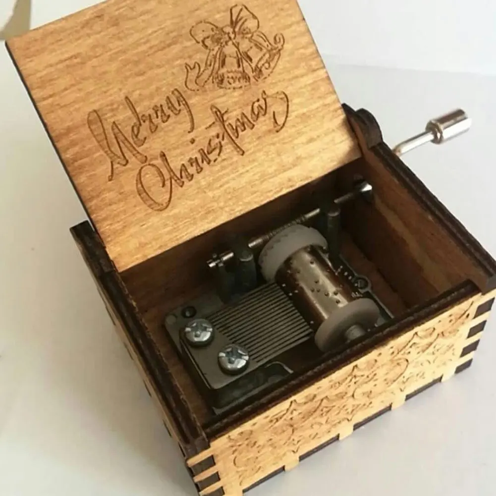 SOLEDI Wooden Creative Music Box Toys Home Gift Interesting Singing Case Xmas Festival Merry Christmas Retro Decor