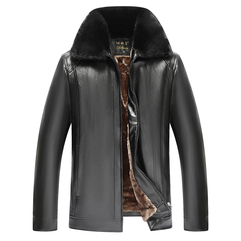 5XL 6XL, теплая флисовая кожаная мужская куртка, зимняя, толстая, повседневная, искусственная кожа, ветровка с длинным рукавом, меховой воротник, университетское мужское пальто, верхняя одежда