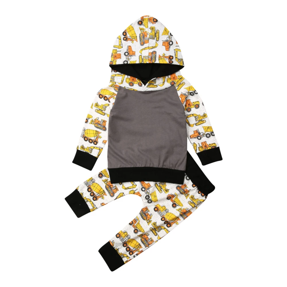 Многоцветный Baby Boy Hooded Clothes Set Toddler Newborn Infant Winter Excavator Long Sleeve Tops Pants Clothing 2PCS Costume Outfits - Цвет: Многоцветный