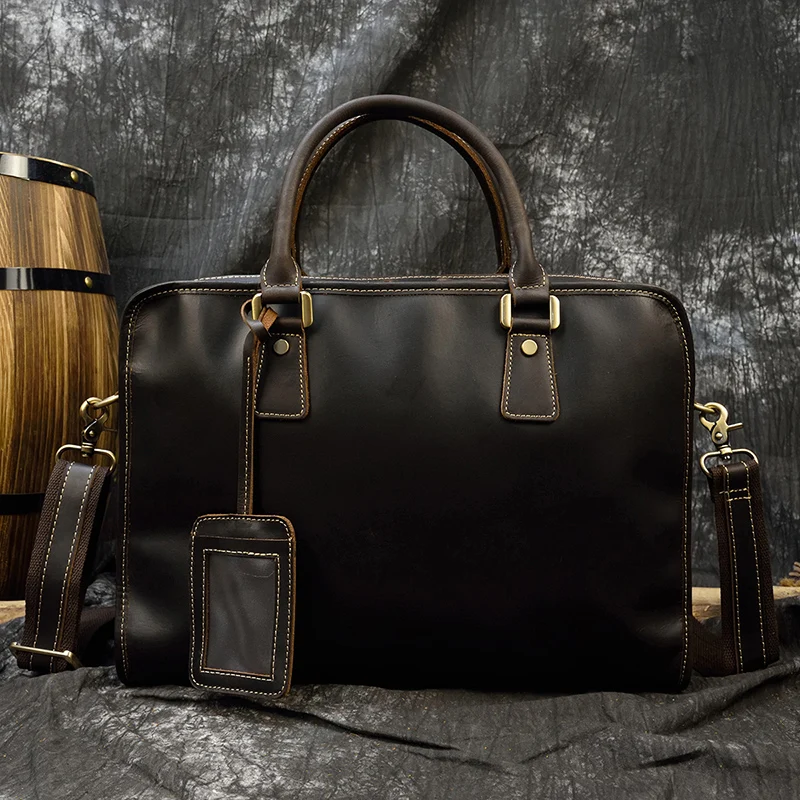 Newsbirds Mens Leather Handbag 15.6 Inch PC Notebook Laptop Briefcase Shoulder Bag 100% Cowhide Man Bag Male Business Bag