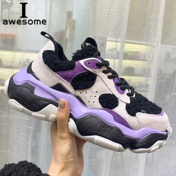 

Genuine Leather Retro Women Sneakers Flat Platform Dad shoes Trainers Suede Lace-up casual Ladies Thick Sole sneaker