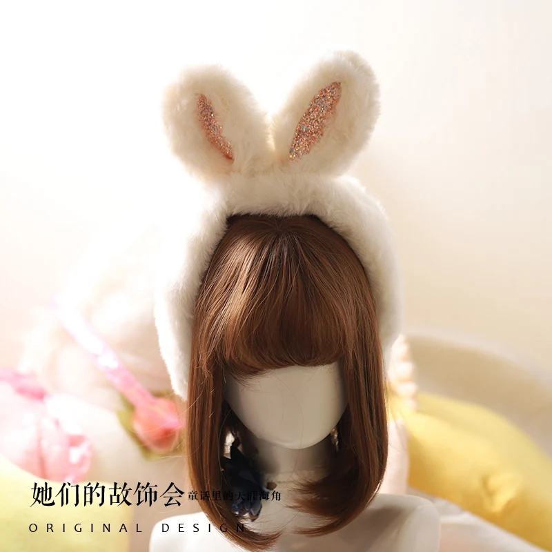 

Korean Cute Rabbit Ear Warm Earmuffs Sequin Women Lolita Fur Plush Ear Warmer Muff Ear Cover Lovely Girl Headband Accessories