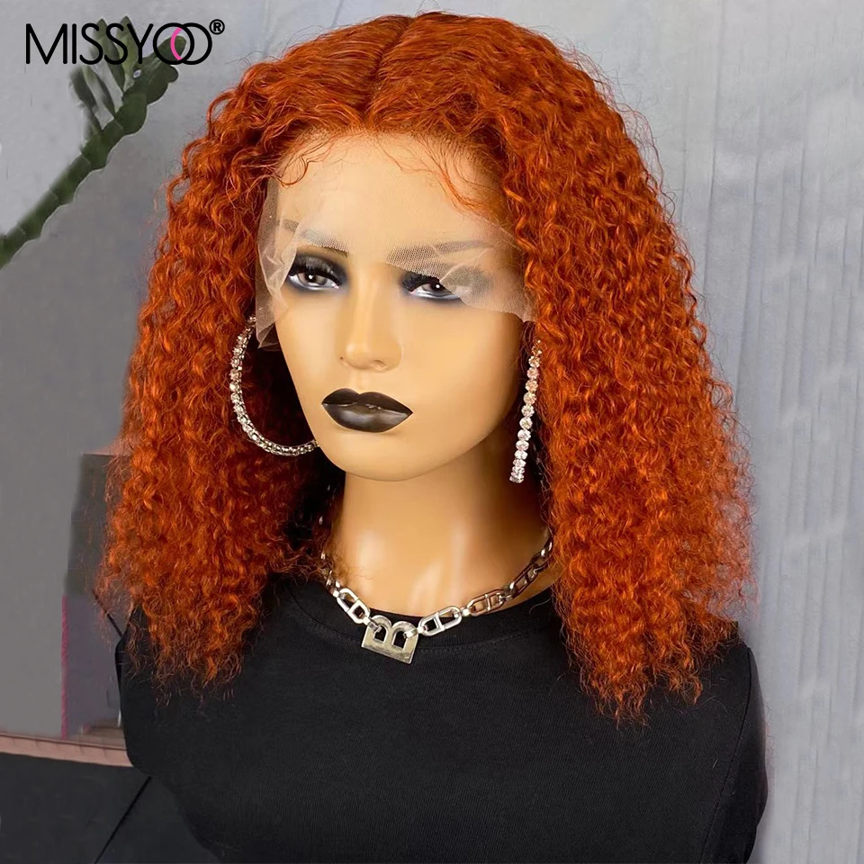 Bob Deep Wavy T Part Lace Front Hair Wig Ginger Orange Curly Bob Wig