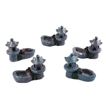 

5Pcs Vintage Artificial Pool Tower Miniature House Fairy Garden Home Decoration Mini Craft Micro- Landscaping Decor Blue