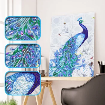 

Special Shaped Diamonds Painting DIY 5D Partial Drill Cross Stitch Kits Crystal Multicolor Peacock Animal Pattern Home Decor
