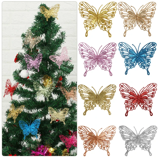 2pcs/pack Christmas Tree Butterfly Decorations, Sparkling Hollow