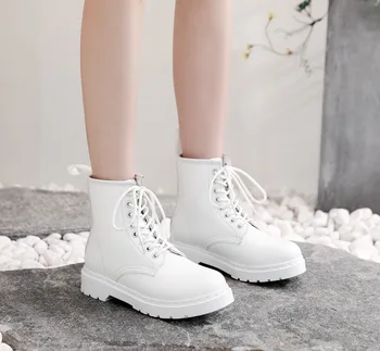 

round head white eight hole boots girls Roman style high top work boots cowhide couple fashion shoes