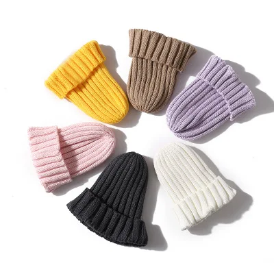 Fashion Knitted Baby Hat Pompom Winter Cap for Kids Adjustable Solid Baby Winter Hat Accessories Children Cap for 0-9 Years 1PCS