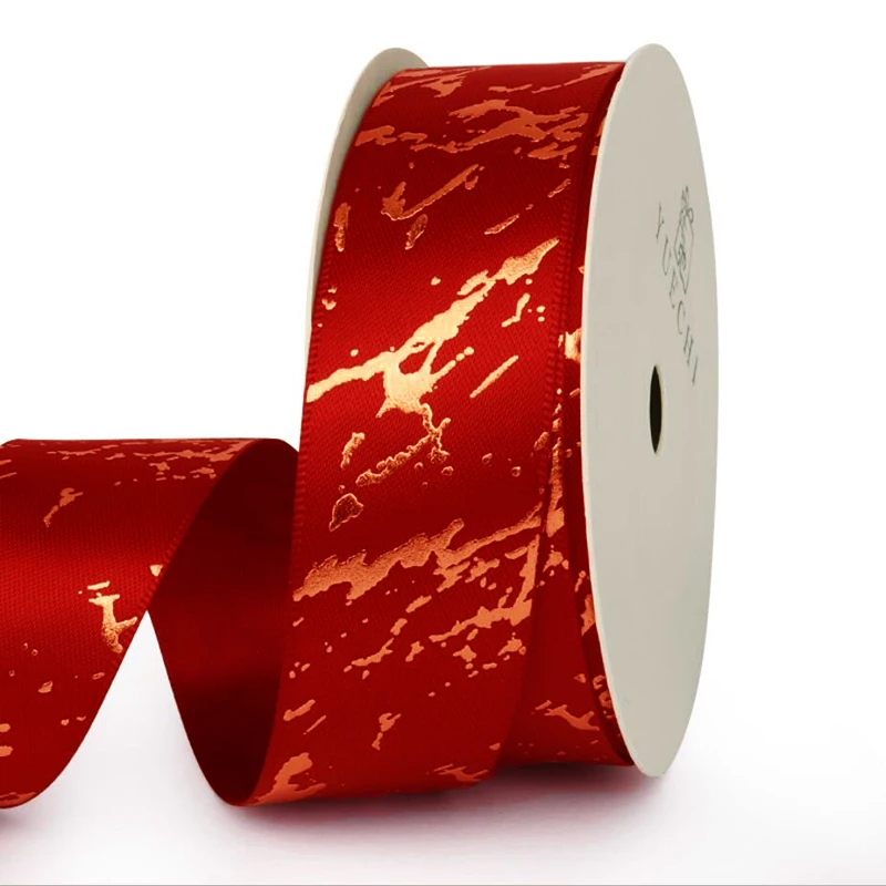 Satin Ribbons Ribbon Supplies Wrapping Ribbon Satin Ribbon 25mm Gift Ribbon Satin Marble/Crack Gold Foil Printed Gift Wrapping Home Decor Handmade Hair Bow Material DIY Craft Ribbon