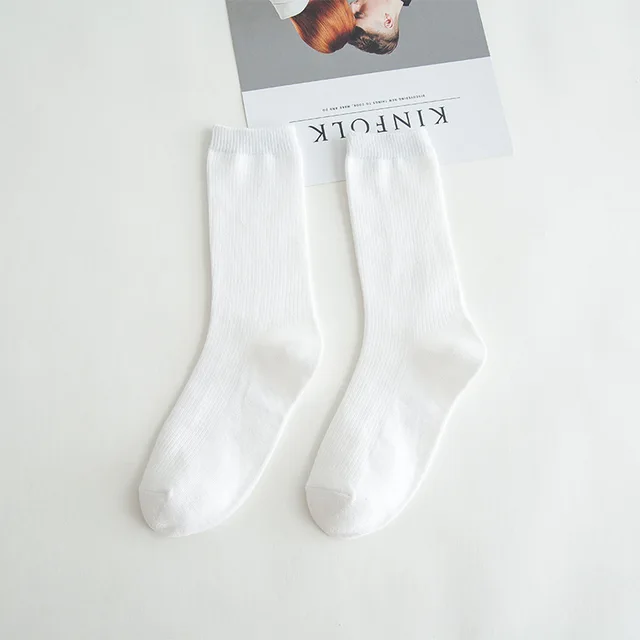 Solid color socks Ⅰ Middle tube Knitted Japanese Korea Loose Long Socks Women Pile Ins Soft Fashion girls Spring and Autumn longer White