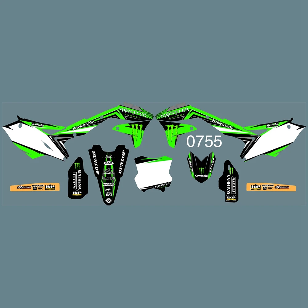 

Full Graphics Decals Stickers Kit Custom Number Name Glossy Stickers Waterproof for KAWASAKI KXF450 2016 2017 2018