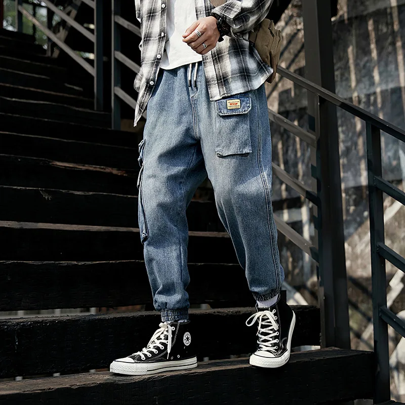 

Men Jeans Autumn Winter Large size Loose Denim Pants 2019 Young men New Elastic Waist pocket Casual Cargo Trousers Streetwear