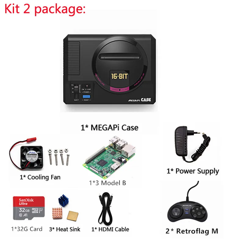 Игровая консоль Retroflag Megapi CASE-M с Raspberry Pi 3B ТВ игровая приставка Поддержка HDMI Out Play+ 32 Гб TF карта - Цвет: Kit 2