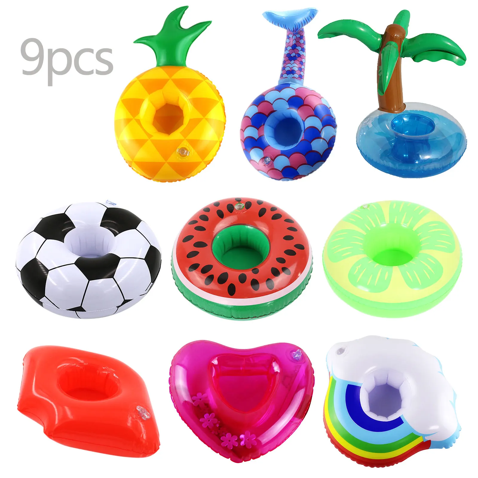 Pool Cup Holder 9 Pack Inflatable Drink Holder, Portable Floating Beverage Pool Float Cup Holder