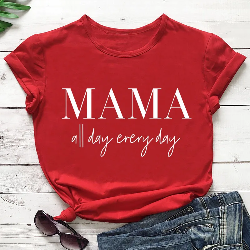 MAMA all day every/футболка Tumblr 90 s, повседневная хипстерская футболка унисекс, стильный топ с короткими рукавами, верхняя одежда с надписью Mama, модная футболка для девочек