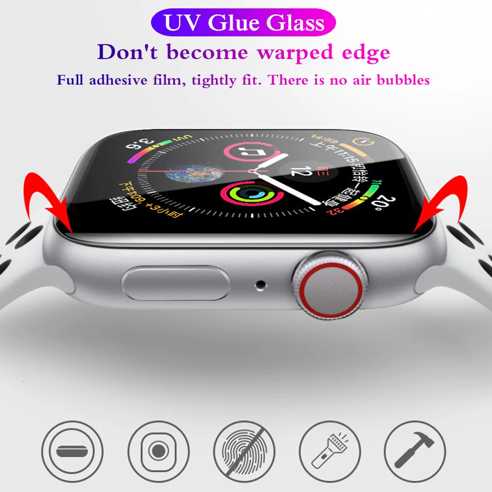 3D УФ нано жидкое закаленное стекло с полным клеем для Apple Watch 38 42 40 44 мм Защитная пленка для Apple Watch 4 серии