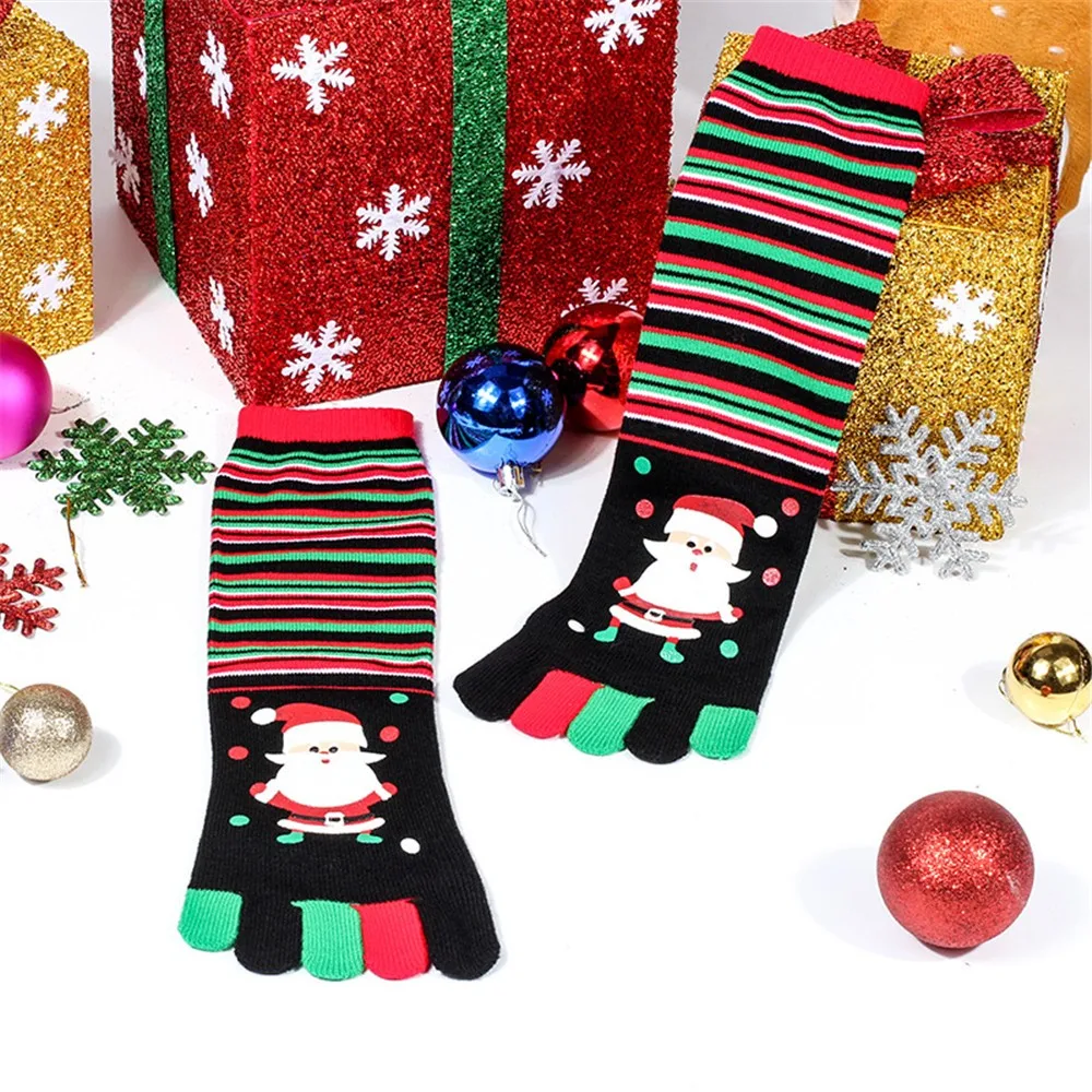 Рождественская одежда унисекс Для мужчин Для женщин носки «Five Finger», «Смешные принтом Санта-Клауса хлопковые носки разных цветов с героями мультфильмов Утепленная одежда носки, подарок на Рождество