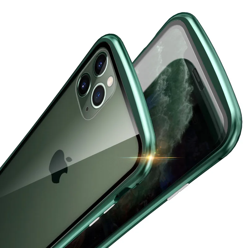 Бронированный Магнитный чехол с металлической рамкой для iPhone 11 Pro Max, двойное закаленное стекло 360, чехол на весь корпус для iPhone 11 Pro Max 11pro Funda