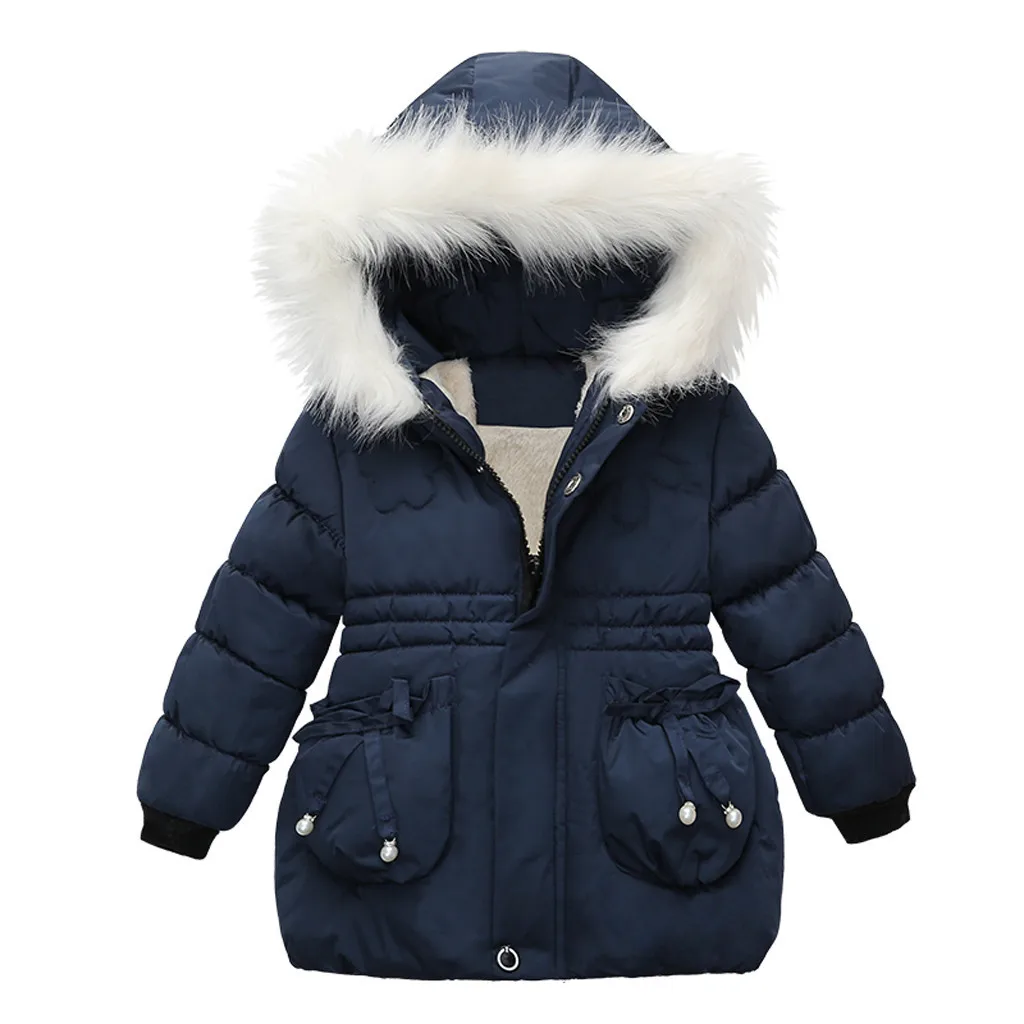 Зимняя куртка для маленьких девочек пуховик для девочек зимняя одежда для малышей Верхняя одежда для девочек, пальто плотная теплая куртка на молнии с капюшоном для девочек