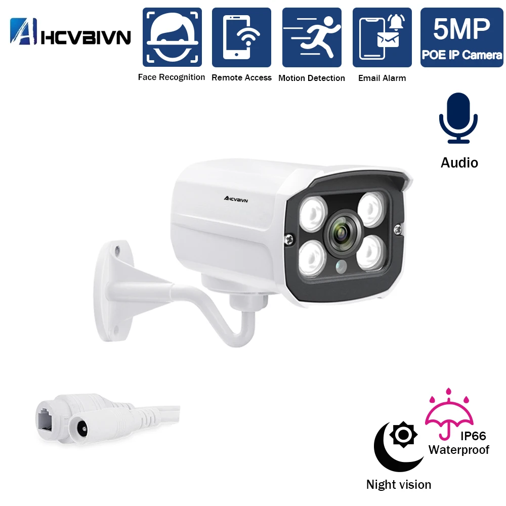 

Two Way Audio Bullet Outdoor POE IP Camera 5.0P Metal Case ONVIF Security Waterproof IP Camera For Face Detection NVR