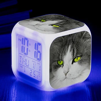 

Cute Animal Cat Squinting Surrounding Colorful Square Alarm Clock Small Alarm Clocks (2 Batteries AG13)·