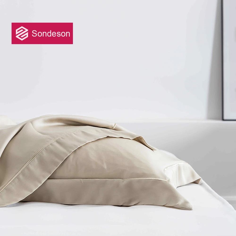 

Sondeson Luxury Beauty 100% Silk Champagne Gold Pillowcase Embroidery 25 Momme Silky Healthy Skin Hair Pillow Case For Women Men