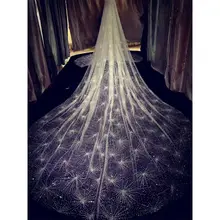 3M, однослойная Женская белая Длинная свадебная вуаль, морская раковина, блестящие стразы, отделка, роскошная, звездное небо, свадебная вуаль