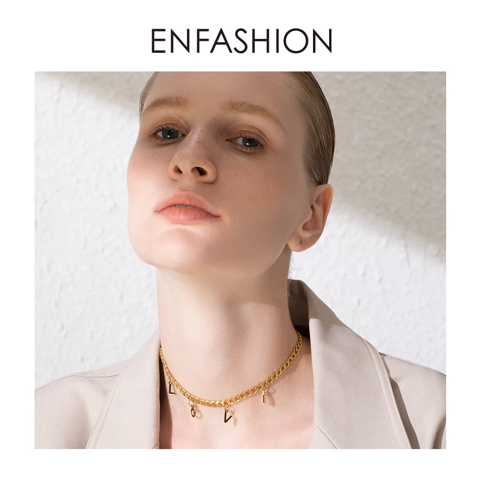 ENFASHION ожерелье-чокер на цепочке, Женские аксессуары из нержавеющей стали золотого цвета, Мужские Подарочные ожерелья украшения P193021