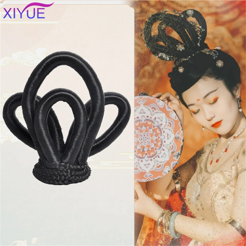 XIYUE Women's Hanfu Ancient Costume Chinese Ancient Synthetic Wig Chignon Princess Hair Bun Stage TV Cosplay Wig