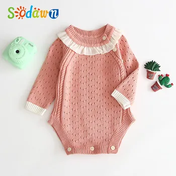 

Sodawn Spring Sutumn New 2020 Baby Girl Pink Triangle Jumpsuit Baby Girl Long Sleeves Kintted Sweater Infant Baby Romper
