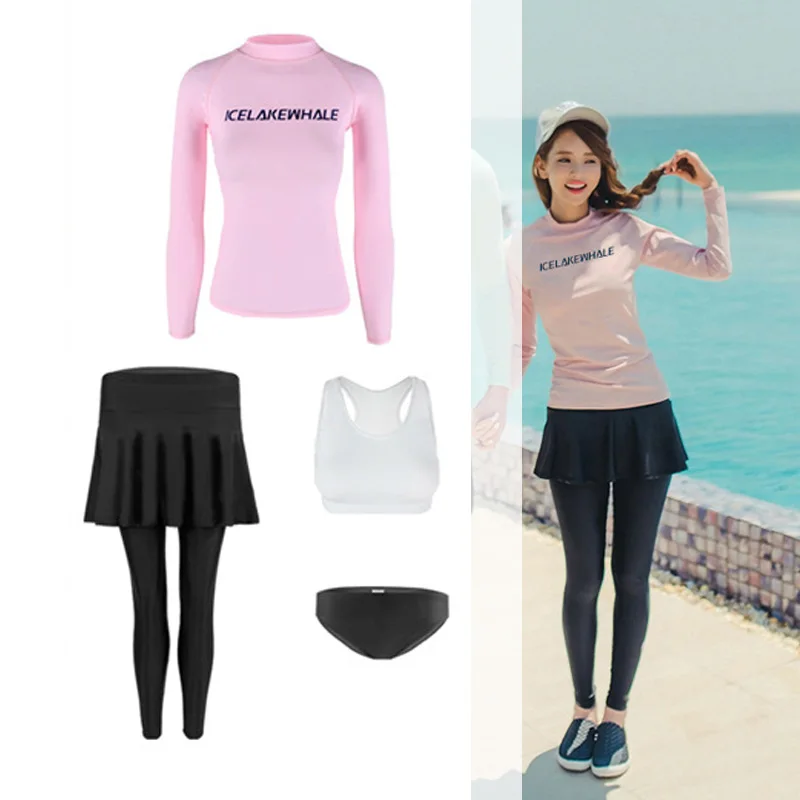Men/Women Full Body Dive Skin Swimsuit Rash Guard Long Sleeve Long Pant Couple 4 Pieces Surfing Wear