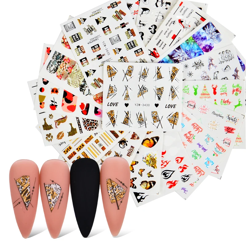 2023 Nuovo Arrivo 3D Leopard Image Decalcomanie Per Unghie Water Black Leaf Sliders Paper Nail Art Decor Gel Polish Sticker Manicure Foils