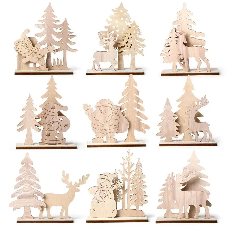 

New Year 2020 Natural Wood Christmas Ornament Santa Snowman Elk Xmas Gift Noel Christmas Decoration for Home Navidad 2020 Deco